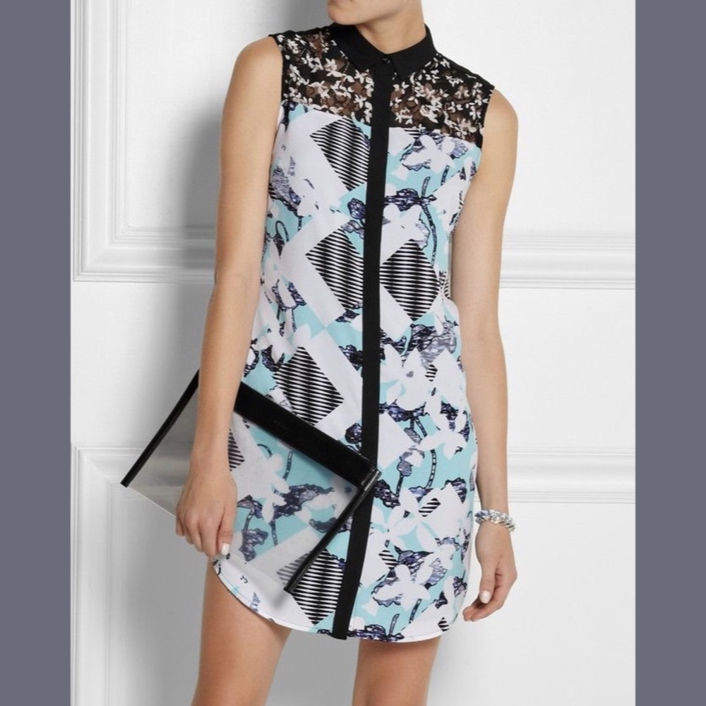 Peter Pilotto Target Floral Black/White/Blue Dress, Abstract Flowers, Sleeveless